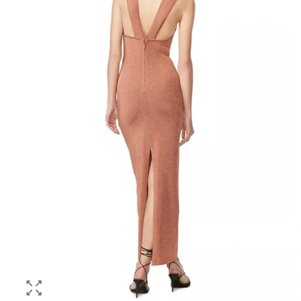 Herve Leger Copper Metallic Halter Midi Dress - Picture 3 of 6